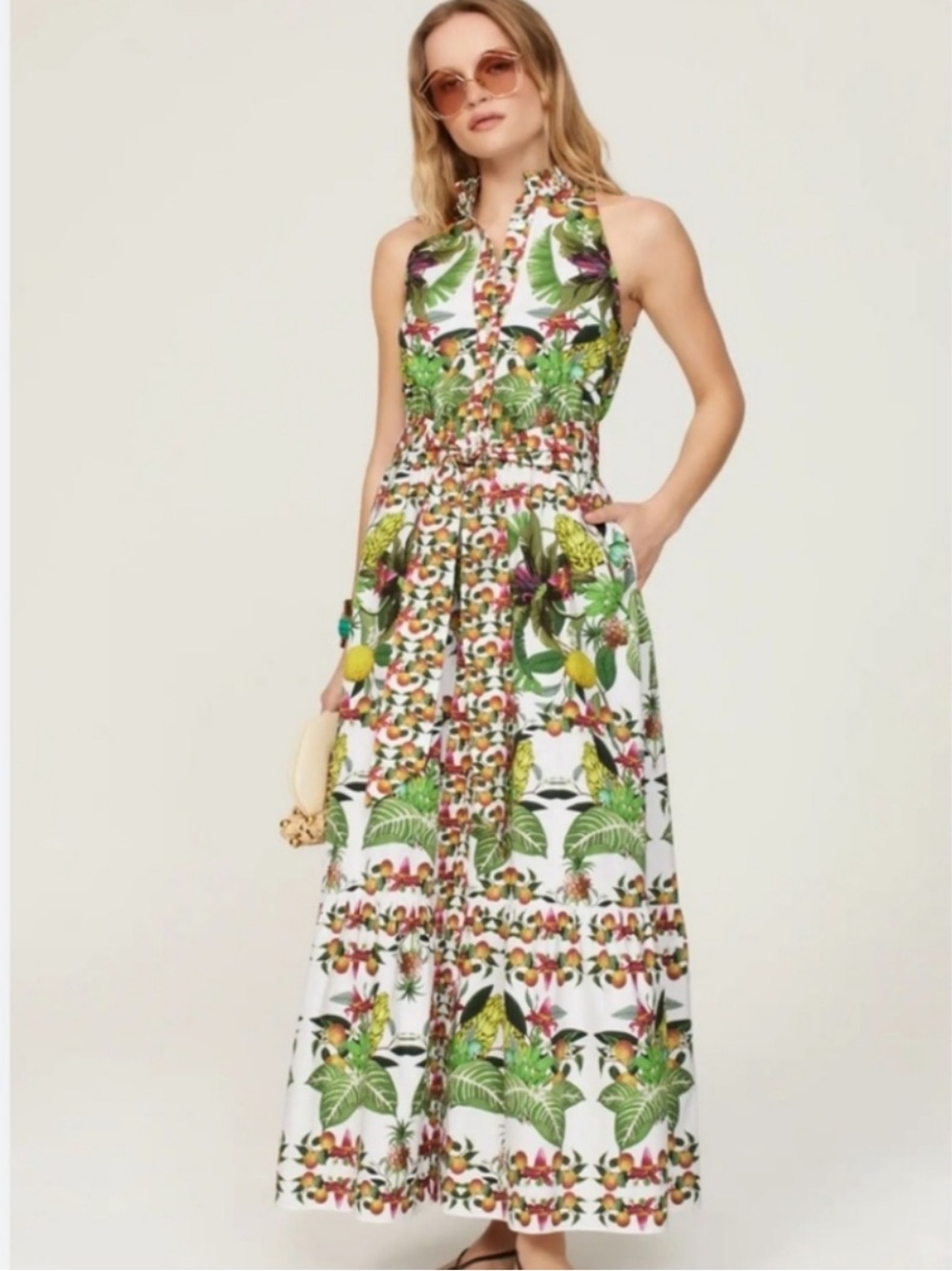 Borgo De Nor Biba Cotton Maxi dress Floral Calypso white UK16/US12